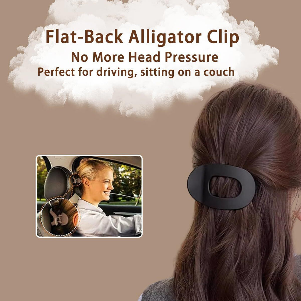 4 Pack Flat Hair Claw Clips Round Flat Hair Clip Strong Hold Lay Down Claw for Women