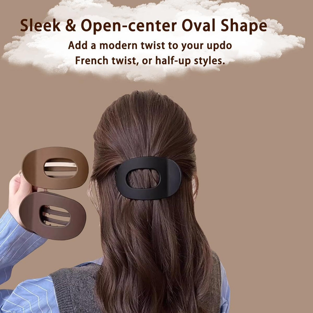 4 Pack Flat Hair Claw Clips Round Flat Hair Clip Strong Hold Lay Down Claw for Women