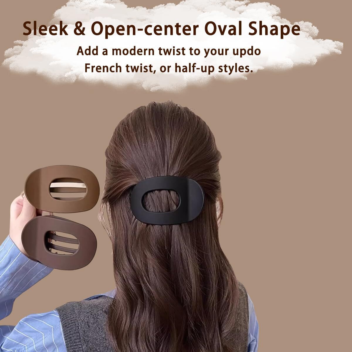 4 Pack Flat Hair Claw Clips Round Flat Hair Clip Strong Hold Lay Down Claw for Women