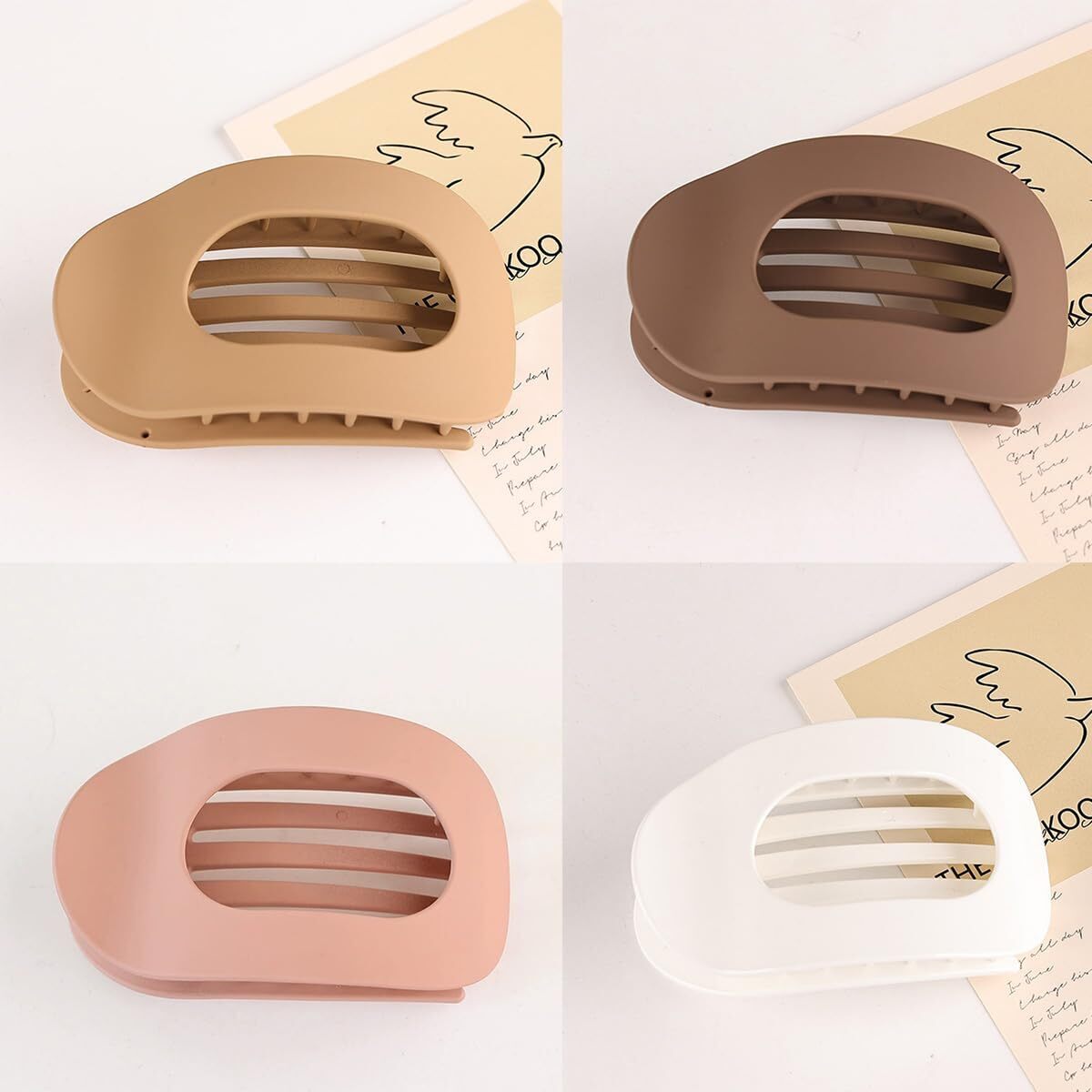 4 Pack Flat Hair Claw Clips Round Flat Hair Clip Strong Hold Lay Down Claw for Women