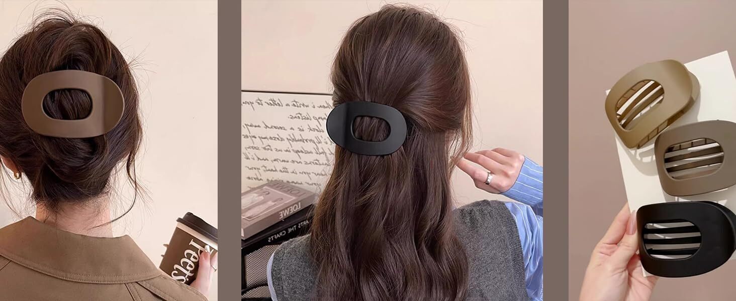 4 Pack Flat Hair Claw Clips Round Flat Hair Clip Strong Hold Lay Down Claw for Women